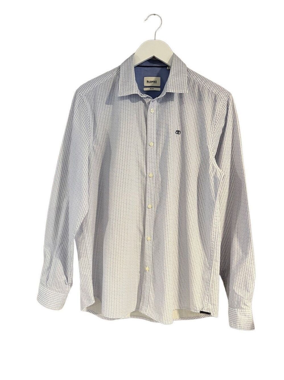 BlackBerrys slim fit white and blue 100% cotton windowpane button down shirt - X
